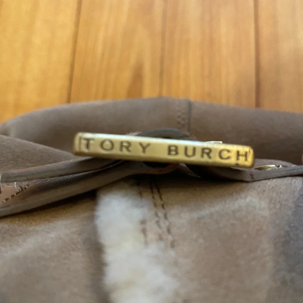 Tory Burch Buttery Soft Suede Shearling Buckle Boots‎ Tan Beige Women's Size 10